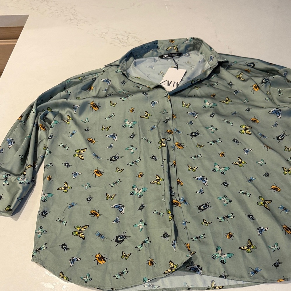 Zara green blouse with Butterfly Print - Picture 1 of 7